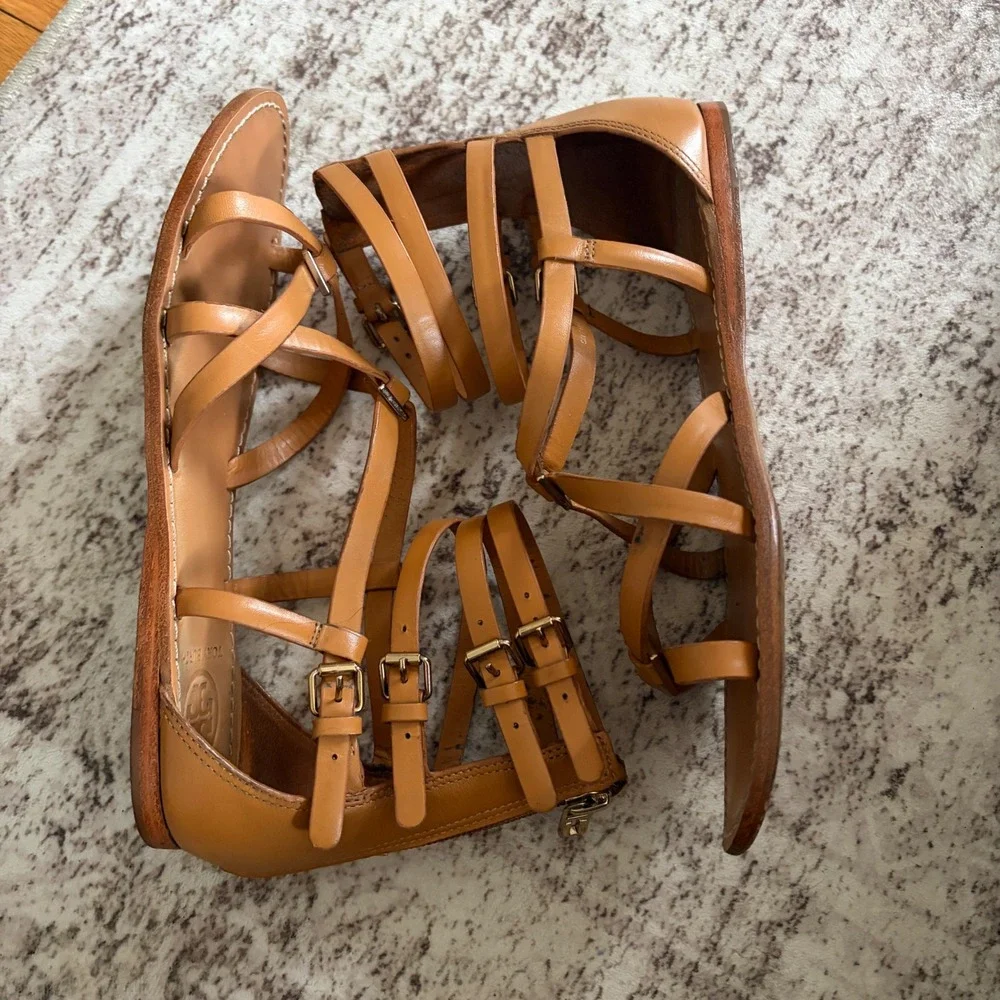 Tory‎ Burch Lucas Gladiator Sandals Leather Browen Women's Size 7.5 M
